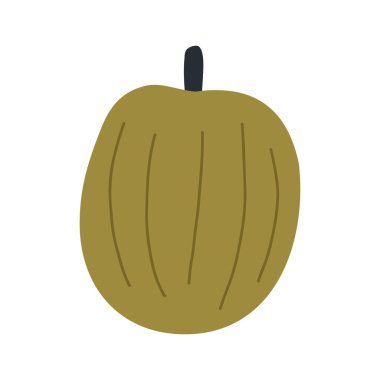 Çizgi film düz şekilli şirin yeşil balkabağı, beyaz arkaplanda izole edilmiş vektör çizimi. El yapımı sonbahar sebzesi, hasat ve şükran günü kavramları..