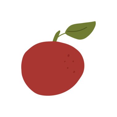 Elle çizilmiş elma meyvesi, beyaz arka planda izole edilmiş karikatür düz vektör çizimi. Tatlı ve sağlıklı yiyecekler. Hasat kavramı.