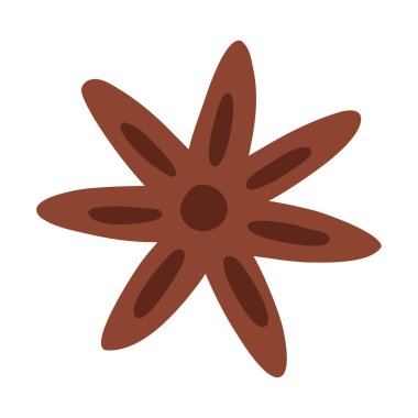 El çizimi anason yıldızı, düz çizgi film tarzında, vektör çizimi beyaz arkaplanda izole edilmiş. Aromatik baharat ve baharat, yemek malzemeleri..