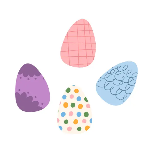 Cute Hand Drawn Easter Eggs Cartoon Flat Vector Illustration Isolated — Stock Vector