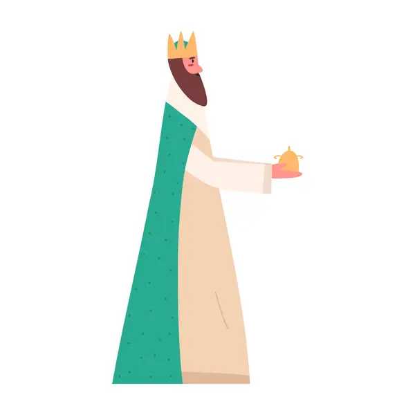 König Bringt Goldenes Geschenk Für Das Jesuskind Zeichentrick Flachvektorillustration Isoliert lizenzfreie Stockillustrationen