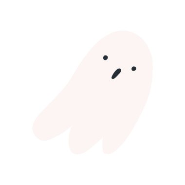 Güzel el çizimi hayalet, beyaz arka planda izole edilmiş çizgi film düz vektör çizimi. Ürkütücü ve ürkütücü bir hayalet uçuyor. Cadılar Bayramı dekorasyon unsuru.