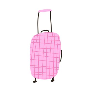 Güzel el çizimi bavul, beyaz arka planda izole edilmiş çizgi film düz vektör çizimi. Pembe valizler, tatil kavramları, seyahat ve maceralar..