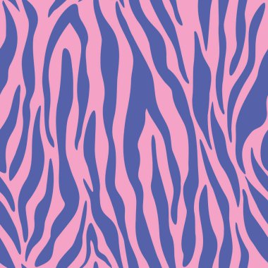 Zebra desensiz iz, düz vektör çizimi. Pembe ve mavi arka plan, hayvan dokusu. Moda deseni.