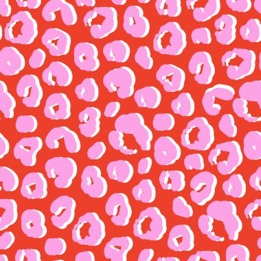 Soyut leopar pürüzsüz desen, düz vektör çizimi. Moda Y2K hayvan derisi kumaş, tekstil ve ambalaj kağıdı için stilize edilmiş arka plan. Pembe ve kırmızı renkler.