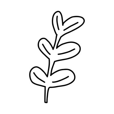 Yapraklı el yapımı bitki, beyaz arka planda izole edilmiş karalama vektör çizimi. Tek renkli botanik doğa elementi. 