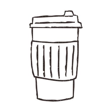 Kahve ya da çay servisi için kağıt bardak, el çizimi karalama, beyaz arka planda izole edilmiş vektör illüstrasyonu. Eskiz stili, grunge vintage desenli. İçecek olarak, kafe konsepti..