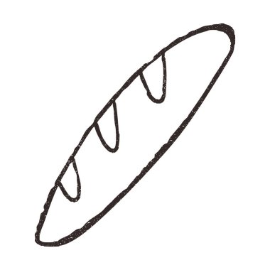 Fransız ekmeği, beyaz arka planda izole edilmiş vektör illüstrasyonu. Eskiz stili, grunge vintage desenli. Kafe ve fırın konsepti.