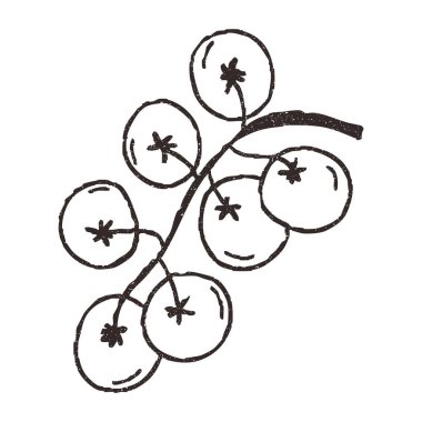 Dal üzerinde kiraz domatesleri, beyaz arkaplanda izole edilmiş karikatür karalama vektör çizimi. Grunge desenli el çizimi sanat eseri. Yemek ve menü kavramları.