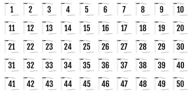 Numara simgesi ayarlandı. 1 'den 50' ye kadar düz vektör çizimi