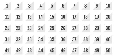 Numara simgesi ayarlandı. 1 'den 50' ye kadar düz vektör çizimi