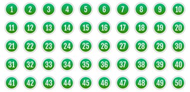 Bir dizi ikon. 1 'den 50' ye kadar düz vektör çizimi