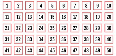 Numara simgesi ayarlandı. 1 'den 50' ye kadar düz vektör çizimi