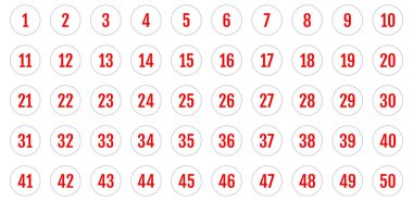 Numara simgesi ayarlandı. 1 'den 50' ye kadar düz vektör çizimi