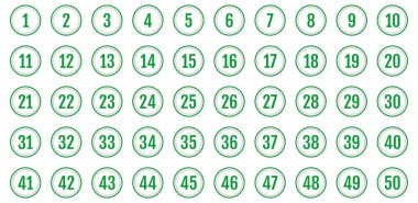 Bir dizi ikon. 1 'den 50' ye kadar düz vektör çizimi