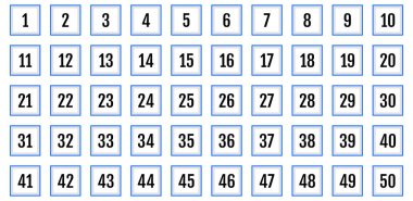 Numara simgesi ayarlandı. 1 'den 50' ye kadar düz vektör çizimi