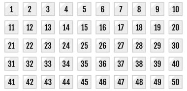 Numara simgesi ayarlandı. 1 'den 50' ye kadar düz vektör çizimi