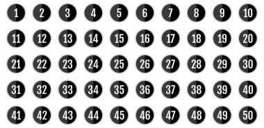 Numara simgesi ayarlandı. 1 'den 50' ye kadar düz vektör çizimi