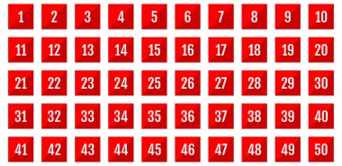 Numara simgesi ayarlandı. 1 'den 50' ye kadar düz vektör çizimi