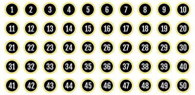Numara simgesi ayarlandı. 1 'den 50' ye kadar düz vektör çizimi