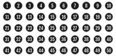 Numara simgesi ayarlandı. 1 'den 50' ye kadar düz vektör çizimi