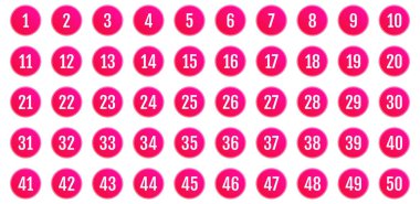 Bir dizi ikon. 1 'den 50' ye kadar düz vektör çizimi