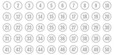 Numara simgesi ayarlandı. 1 'den 50' ye kadar düz vektör çizimi