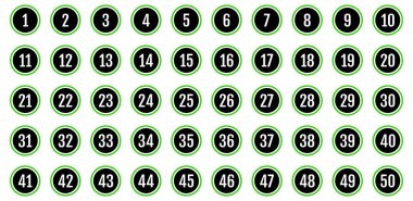 Numara simgesi ayarlandı. 1 'den 50' ye kadar düz vektör çizimi