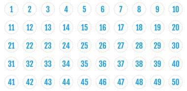 Numara simgesi ayarlandı. 1 'den 50' ye kadar düz vektör çizimi