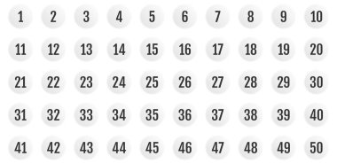 Bir dizi ikon. 1 'den 50' ye kadar düz vektör çizimi