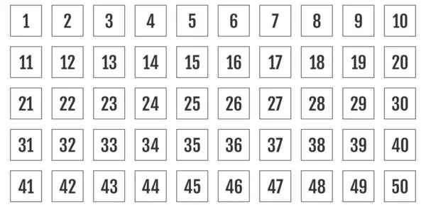 番号アイコンセット 1から50までのフラットベクトル図 — ストックベクタ