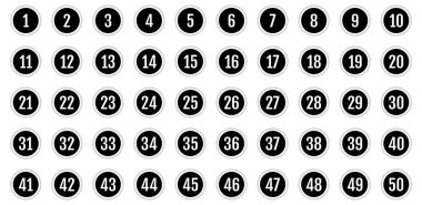 Numara simgesi ayarlandı. 1 'den 50' ye kadar düz vektör çizimi