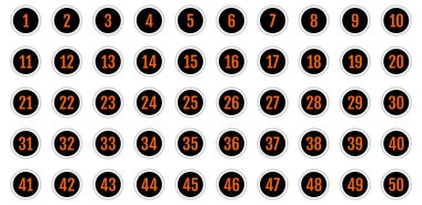 Numara simgesi ayarlandı. 1 'den 50' ye kadar düz vektör çizimi