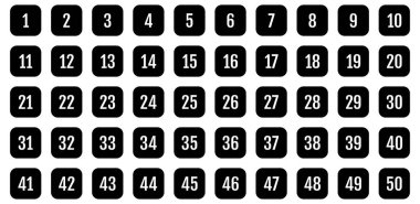 Numara simgesi ayarlandı. 1 'den 50' ye kadar düz vektör çizimi