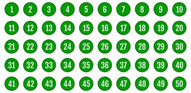 Numara simgesi ayarlandı. 1 'den 50' ye kadar düz vektör çizimi