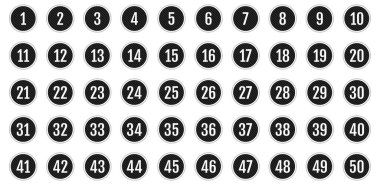 Numara simgesi ayarlandı. 1 'den 50' ye kadar düz vektör çizimi