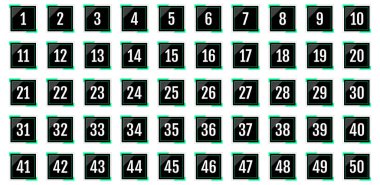 Numara simgesi ayarlandı. 1 'den 50' ye kadar düz vektör çizimi