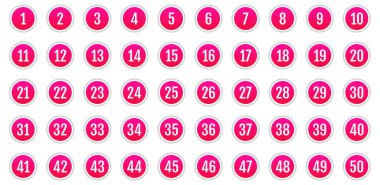 Bir dizi ikon. 1 'den 50' ye kadar düz vektör çizimi