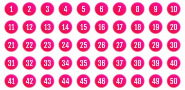 Bir dizi ikon. 1 'den 50' ye kadar düz vektör çizimi