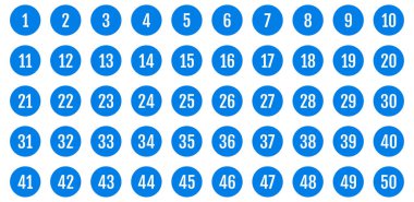 Bir dizi ikon. 1 'den 50' ye kadar düz vektör çizimi