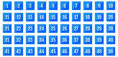 Numara simgesi ayarlandı. 1 'den 50' ye kadar düz vektör çizimi