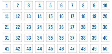 Numara simgesi ayarlandı. 1 'den 50' ye kadar düz vektör çizimi