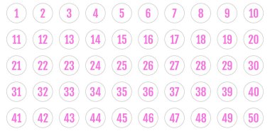 Numara simgesi ayarlandı. 1 'den 50' ye kadar düz vektör çizimi