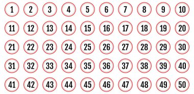 Numara simgesi ayarlandı. 1 'den 50' ye kadar düz vektör çizimi