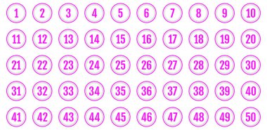 Numara simgesi ayarlandı. 1 'den 50' ye kadar düz vektör çizimi