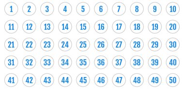 Bir dizi ikon. 1 'den 50' ye kadar düz vektör çizimi