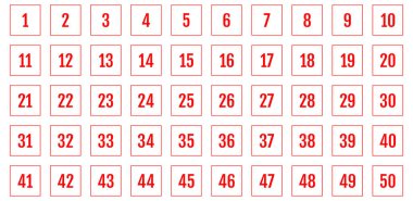 Numara simgesi ayarlandı. 1 'den 50' ye kadar düz vektör çizimi