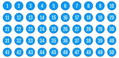 Numara simgesi ayarlandı. 1 'den 50' ye kadar düz vektör çizimi