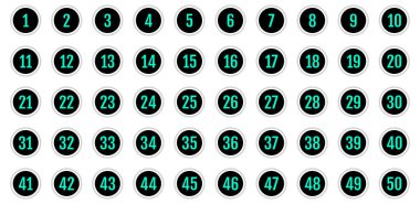 Numara simgesi ayarlandı. 1 'den 50' ye kadar düz vektör çizimi