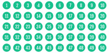 Numara simgesi ayarlandı. 1 'den 50' ye kadar düz vektör çizimi